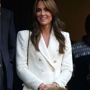 Zara White Tweed Gold Button Blazer